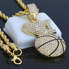 I Love Basketball Pendant with Gold Rope Chain