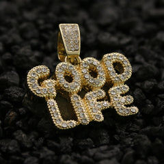 Good Life Letter Pendant Rope Chain Men's Hip Hop 18k Cz Jewelry Necklace Choker