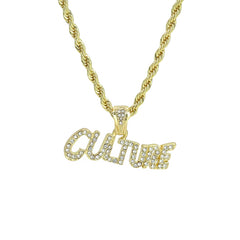 Culture Letter Pendant Rope Chain Men's Hip Hop 18k Cz Jewelry Necklace