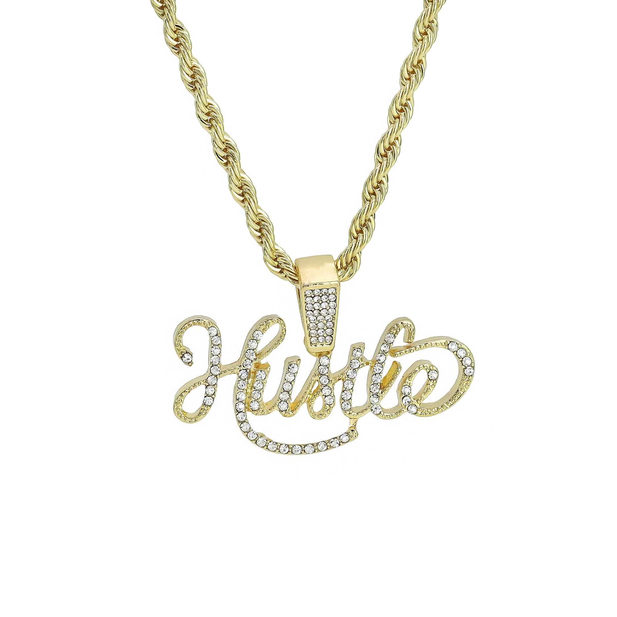 Hustle Pendant Rope Chain Men's Hip Hop 18k Cz Jewelry Necklace
