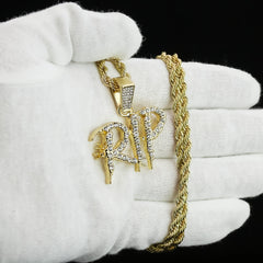 R.I.P. Drip Pendant Rope Chain Men's Hip Hop 18k Cz Jewelry Necklace