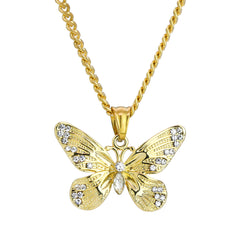 Butterfly Pendant 24" Cuban Chain Hip Hop Style 18k Gold Stainless Steel