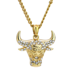 Bull Head Pendant 24" Cuban Chain Hip Hop Style 18k Gold Stainless Steel