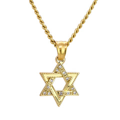 Star Of David Pendant 24" Cuban Chain Hip Hop Style 18k Gold Stainless Steel