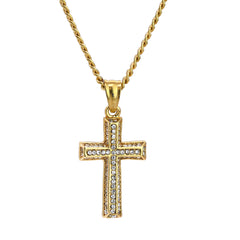 012 Cross Pendant 24" Cuban Chain Hip Hop Style 18k Gold Stainless Steel