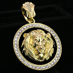 Lion Face Medallion Pendant Iced Cuban Fully Cz Choker Chain Mens Hip Hop Jewelry 18-24"