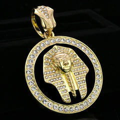 Pharaoh Medallion Pendant Iced Cuban Fully Cz Choker Chain Mens Hip Hop Jewelry 18-24"