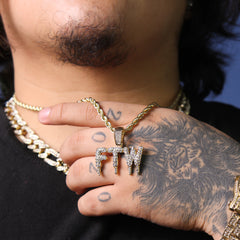 F.T.W Drip Letter Pendant Rope Chain Men's Hip Hop 18k Cz Jewelry Necklace