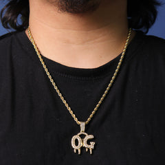 OG Drip Letter Pendant Rope Chain Men's Hip Hop 18k Cz Jewelry Necklace