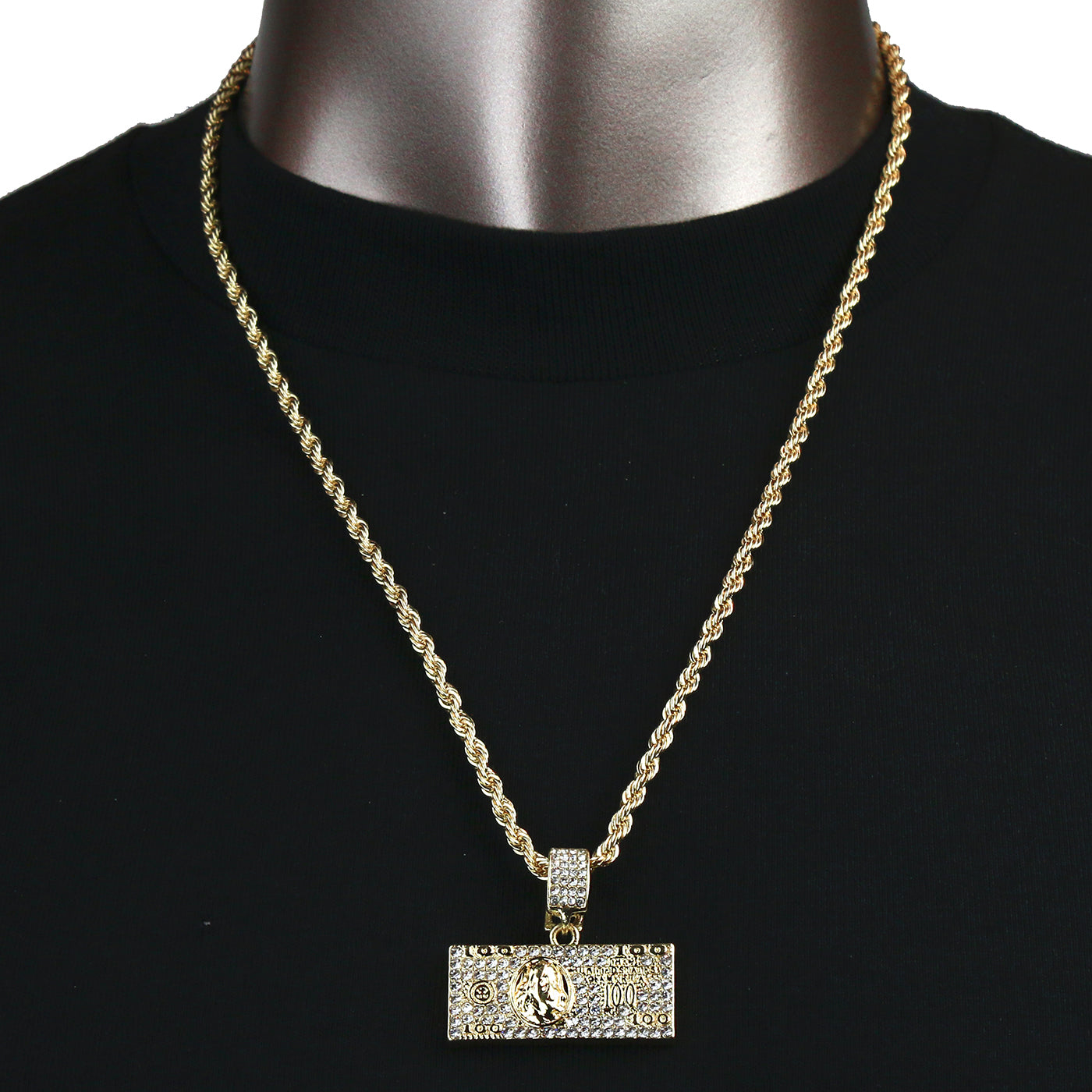 Dollar Bill Pendant with Gold Rope Chain