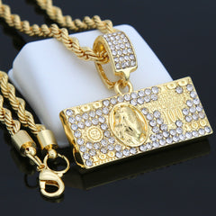 Dollar Bill Pendant with Gold Rope Chain