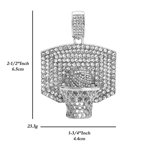 Basketball 3D Net Pendant Only Jewelry Hip Hop Style 18k White Gold Plated