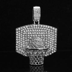 Basketball 3D Net Pendant Only Jewelry Hip Hop Style 18k White Gold Plated