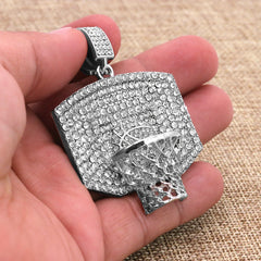 Basketball 3D Net Pendant Only Jewelry Hip Hop Style 18k White Gold Plated