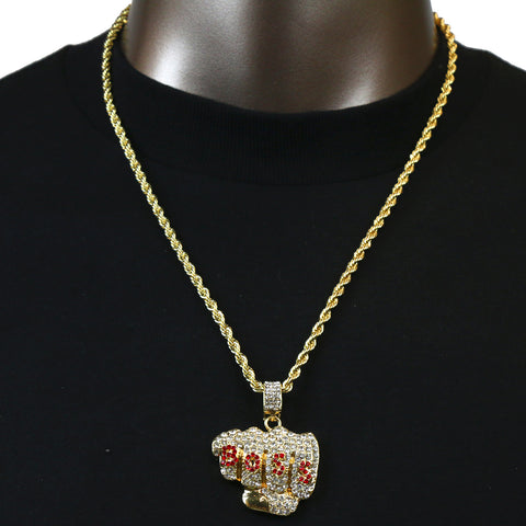 BOSS PENDANT WITH GOLD ROPE CHAIN