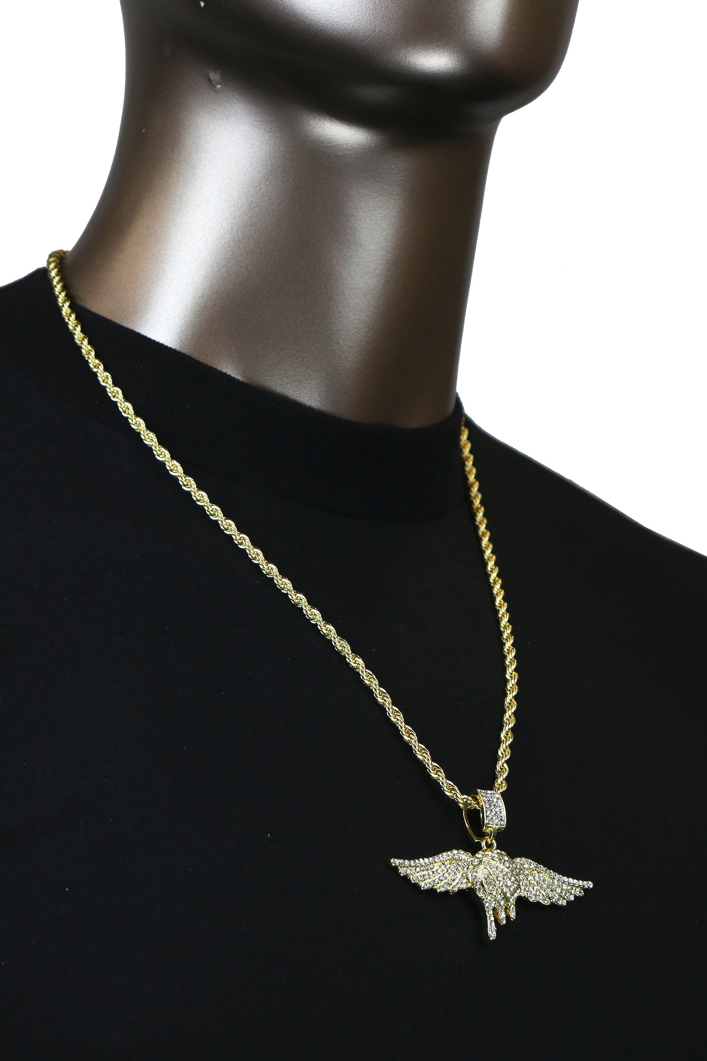 Winged Drip Basketball Pendant with Gold Rope Chain