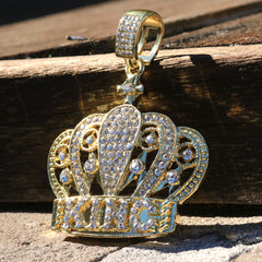 Iced Crown King Pendant Only Jewelry Hip Hop Style 18k Gold Plated