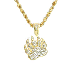 Bear Paw Pendant 4mm 24" Rope Chain 18k Gold Plated