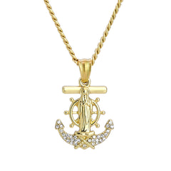 Anchor Mary Virgin Pendant 24" Cuban Chain Hip Hop Style 18k Gold Stainless Steel