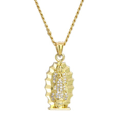 Guadalupe Virgin Pendant 24" Cuban Chain Hip Hop Style 18k Gold Stainless Steel