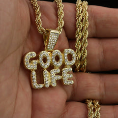 Good Life Letter Pendant Rope Chain Men's Hip Hop 18k Cz Jewelry Necklace Choker