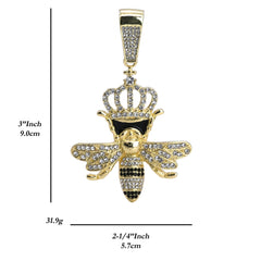 Crown Bee Pendant Only Jewelry Hip Hop Style 18k Gold Plated