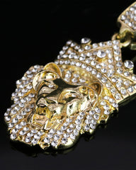 Iced Crown Lion Head Pendant Only Jewelry Hip Hop Style 18k Gold Plated