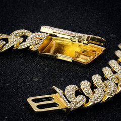 Cuban Link BRACELET Box Clasp 14k Gold Plated 17 mm 9" Iced out