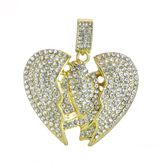 Iced Prayer Hands w/ Broken Heart Pendant Only Jewelry Hip Hop Style 18k Gold Plated