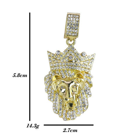 Iced Crown Lion Head Pendant Only Jewelry Hip Hop Style 18k Gold Plated