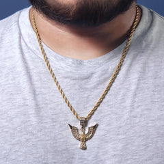 Cz Egyptian Bird Charm Pendant 4mm 24" Rope Chain 18k Gold Plated