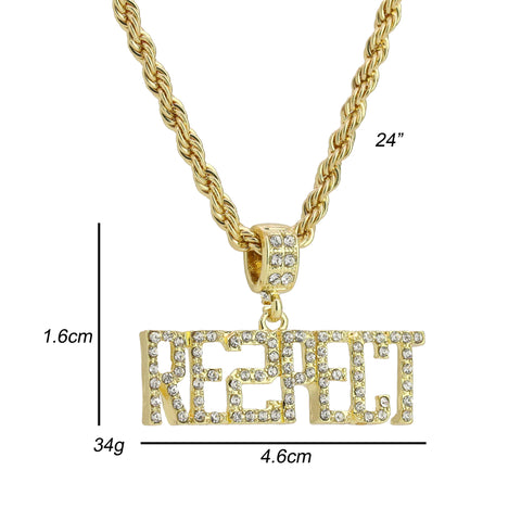 Cz Respect Pendant 24" Rope Chain Men's Hip Hop Style 18k Jewelry Necklace