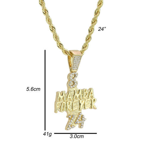 Cz Mamba Forever 8,24 Pendant Rope Chain Men's Hip Hop 18k Cz Jewelry Necklace