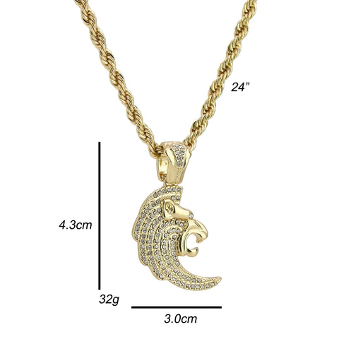 Cz Curved Lion Head Pendant 24" Rope Chain Men's Hip Hop Style 18k Jewelry