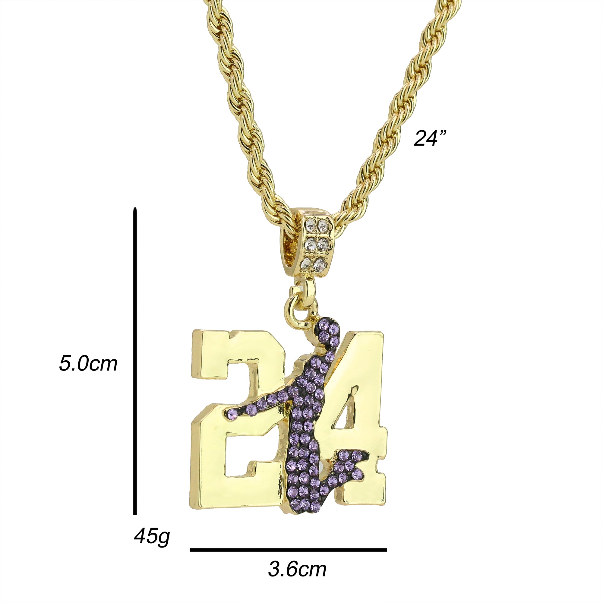 PP Cz 24 Jump Pendant 24" Rope Chain Men's Hip Hop Style 18k Jewelry Necklace