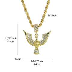 Cz Egyptian Bird Charm Pendant 4mm 24" Rope Chain 18k Gold Plated