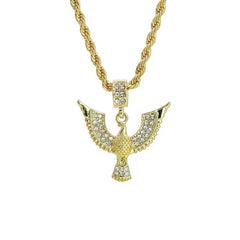 Cz Egyptian Bird Charm Pendant 4mm 24" Rope Chain 18k Gold Plated