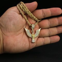 Cz Egyptian Bird Charm Pendant 4mm 24" Rope Chain 18k Gold Plated