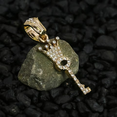 Cz Crown Key Charm Pendant 4mm 24" Rope Chain 18k Gold Plated