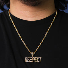 Cz Respect Pendant 24" Rope Chain Men's Hip Hop Style 18k Jewelry Necklace