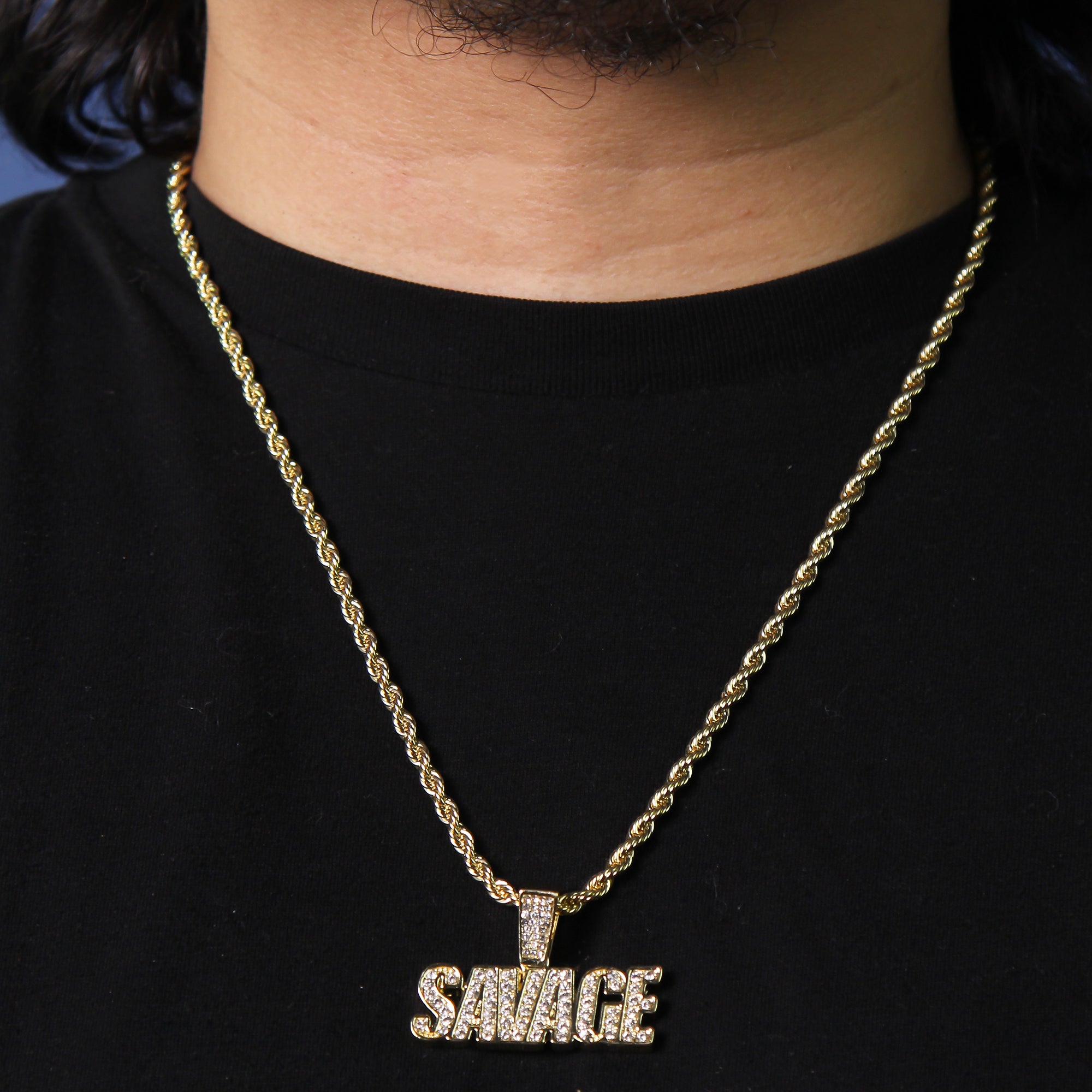 Cz SAVAGE Pendant Rope Chain Men's Hip Hop 18k Cz Jewelry Necklace Choker