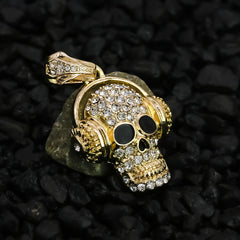 Cz Skull Charm Pendant 4mm 24" Rope Chain 18k Gold Plated