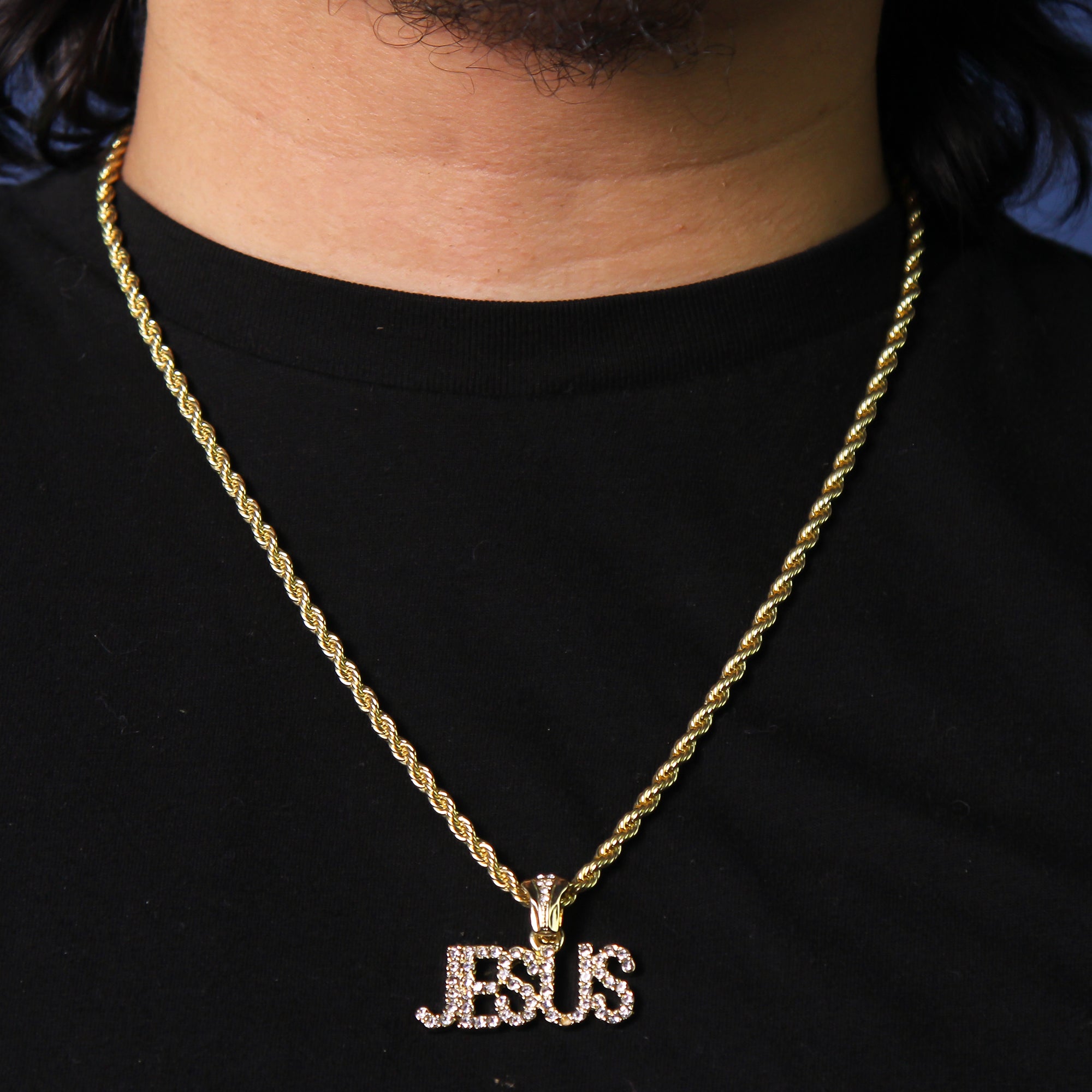 Cz Jesus Pendant Rope Chain Men's Hip Hop 18k Cz Jewelry Necklace Choker