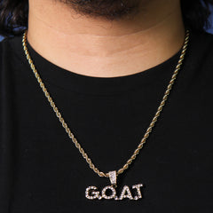 Cz G.O.A.T Pendant 24" Rope Chain Men's Hip Hop Style 18k Jewelry Necklace