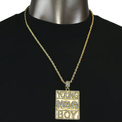 Young NBA Boy Pendant with Gold Rope Chain