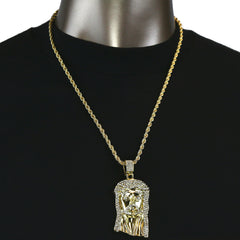 Jesus Face Pendant with Gold Rope Chain