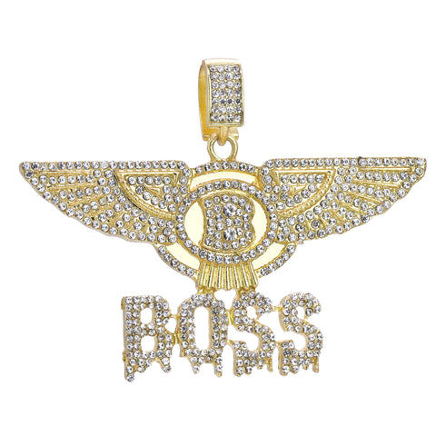 Hip Hop Iced Lab Diamond 18k Gold plated Boss Wing Drip Charm Pendant