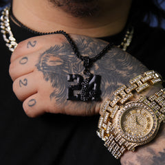 Black Cz 24 Jump Pendant 24" Rope Chain Men's Hip Hop Style 18k Jewelry Necklace
