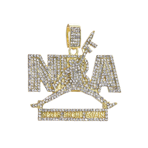 Hip Hop Iced Lab Diamond 18k Gold plated Never Brok Again Charm Pendant