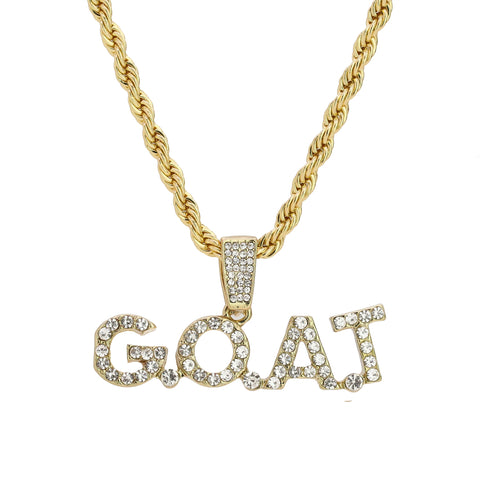Cz G.O.A.T Pendant 24" Rope Chain Men's Hip Hop Style 18k Jewelry Necklace